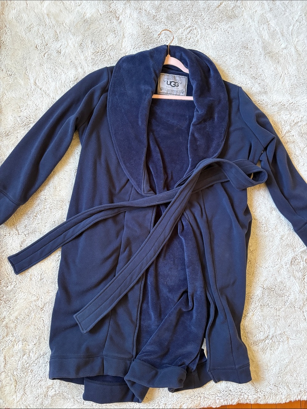 UGG unisex Navy Plush Shawl-Collar Tie-Waist Robe